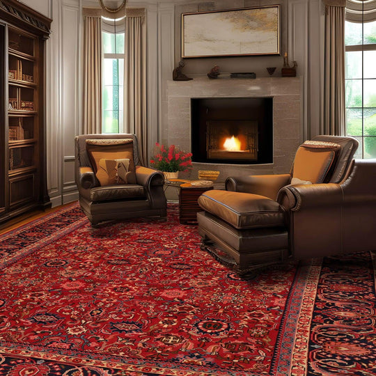 8'9"x11'2" Vintage Hand Knotted Wool Authentic Herizz geometric Floral Area Rug Rusty Red