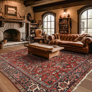 7'6"x 10'3" Hand knotted Antique Traditional Wool Oriental Area Rug Orangy Red - Oriental Rug Of Houston