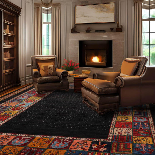 8'1"x 11'8" Hand Knotted Wool Gabehh Kashkuli 200 KPSI Oriental Area Rug Charcoal