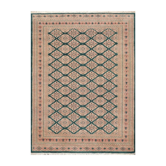 6x9 Teal Green Hand Knotted Wool & Silk 200 KPSI Bokhara Oriental Area Rug