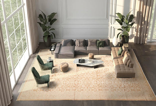 10'x14' Beige Hand Knotted Transitional Antique Reproduction Tibetan 100% Wool Oriental Area Rug