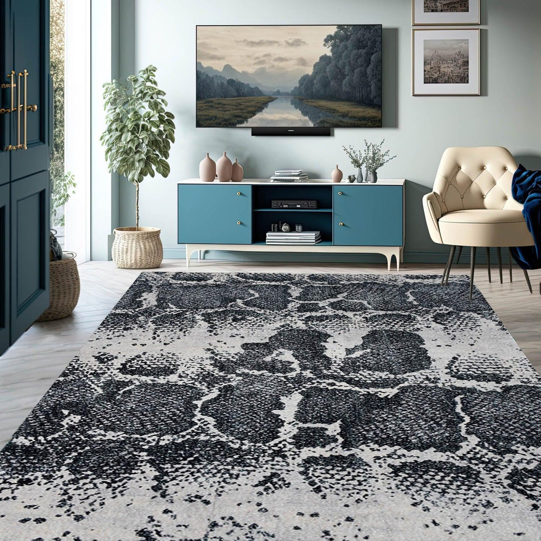 Multi Sizes Handmade Micro Printed Victoria Polyester Traditional Oriental Area Rug Gray, Black Color - Oriental Rug Of Houston