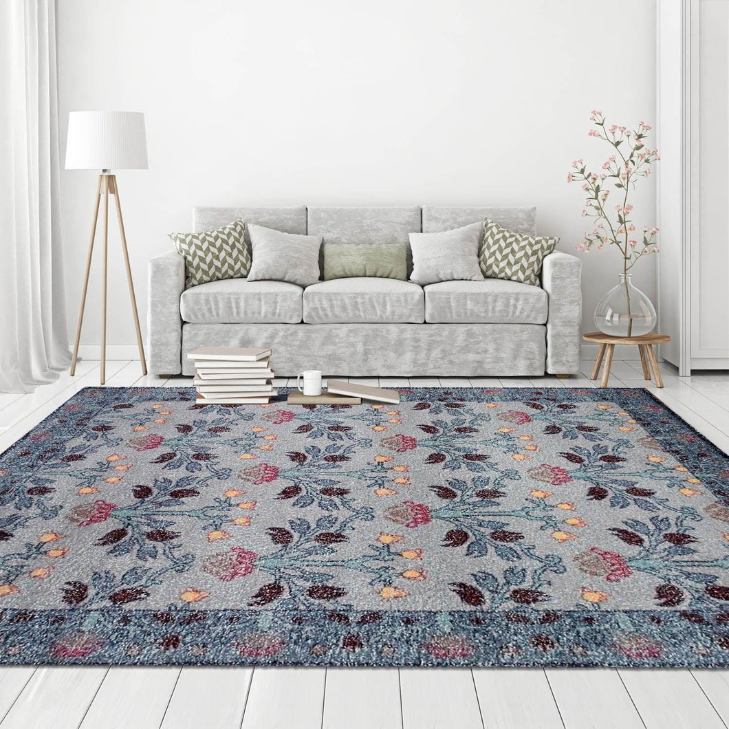 Multi Size Handmade Hand Woven Polyester Traditional Oriental Area Rug Gray, Blue Color