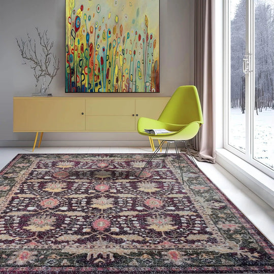 Multi Size Handmade Hand Woven Micro Printed Victoria Polyester Traditional Oriental Area Rug Purple, Brown Color