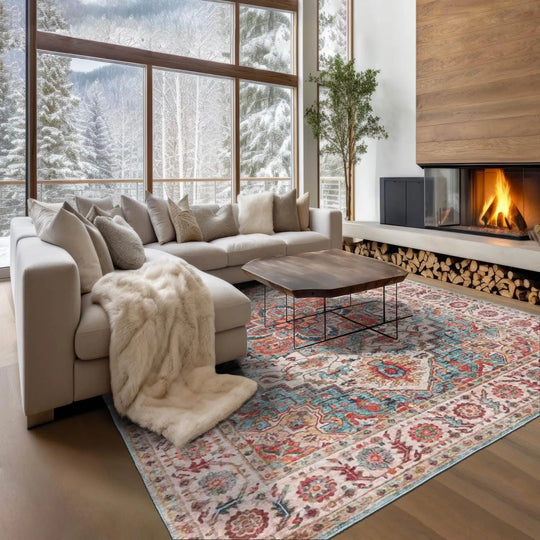 LoomBloom Multi Sizes Aqua Machine Made Traditional Vintage Boho Flatweave Polyester Oriental Area Rug