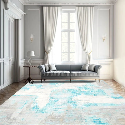 Multi Sizes Modern & Contemporary Velvety Soft Pile Oriental Area Rug Aqua, Beige Bastian - Oriental Rug Of Houston