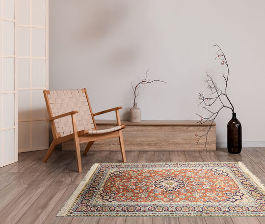 3x5 Hand Knotted 100% Silk Traditional 350 KPSI Oriental Area Rug Burnt Orange Navy Color