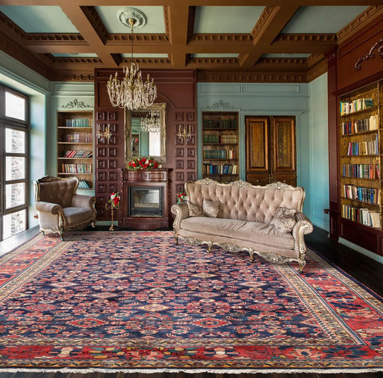 8x10 Navy Vintage Hand Knotted 100% Wool Malayar Oriental Area Rug