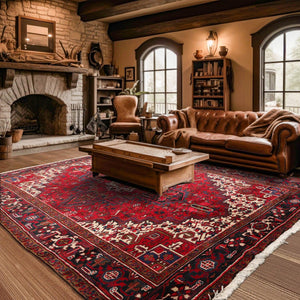 6'11" x 9'11" Hand Knotted 100% Wool Herizz Traditional Oriental Area Rug Red
