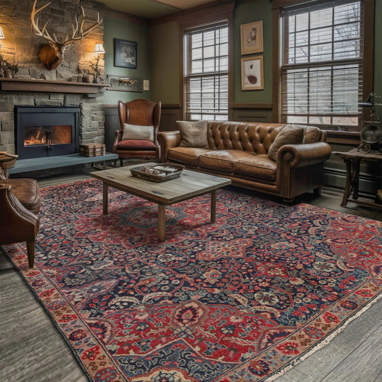 6x9 Rust, Navy Hand Knotted 100% Wool Tabriz Traditional Oriental Area Rug