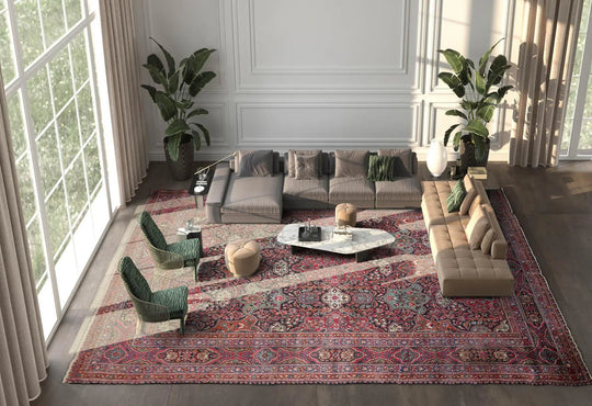 Antique 9'5'' x 13'6'' Hand Knotted 100% Wool Mashaad Traditional Area Rug Navy