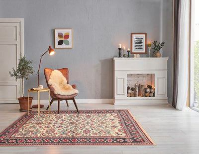4' x 6'3'' Hand Knotted 100% Wool Vintage Saroukk Traditional Area Rug Beige