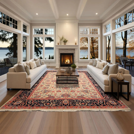 7'10''x10' Ivory Hand Knotted Floral Traditional Kashan Persian Wool Oriental Area Rug