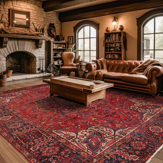 9'10" x 13' Hand Knotted 100% Wool Medallion Herizz Traditional Area Rug Red