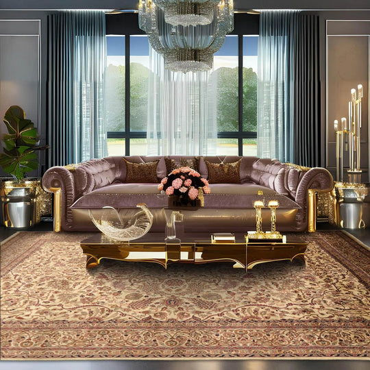 8'11'' x 12' Hand Knotted 100% Wool Traditional Saroukk 250 KPSI Area Rug Beige