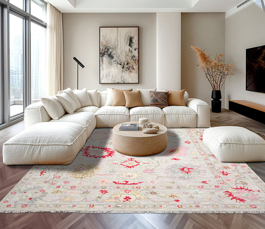 9x12 Hand Knotted Persian 100% Wool Trendy Designer Oushak Modern & Contemporary  Oriental Area Rug GrayBeige Color