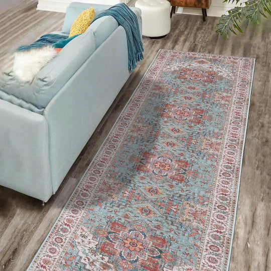 LoomBloom Multi Sizes Aqua Machine Made Traditional Vintage Boho Flatweave Polyester Oriental Area Rug