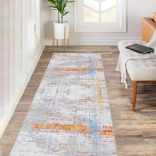 Multi Size  Beige Gray Orange Color Machine Made Flatweave Polyester Contemporary/ Abstract Oriental Rug