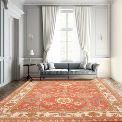 Multi Size Handmade Oushak 100% Wool Oriental Area Rug Orange, Beige Color - Oriental Rug Of Houston