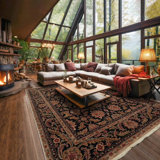 9x12 Black, Tan Authentic Antique Legend Agra Machine Made New Zealand Wool Oriental Area Rug