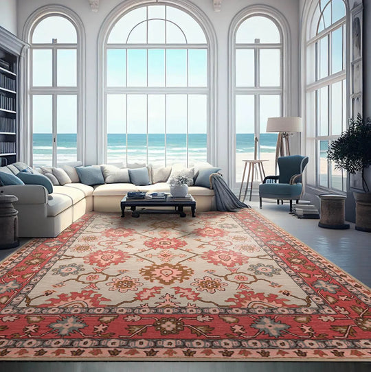 Multi Sizes Handmade 100% Wool Traditional Oriental Area Rug Beige, Coral, Rose