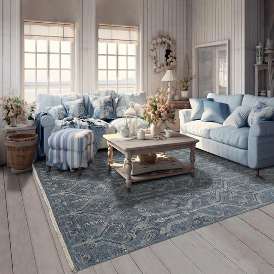 8'x10' Blue Hand Knotted Transitional Oriental 100% Wool Oriental Area Rug