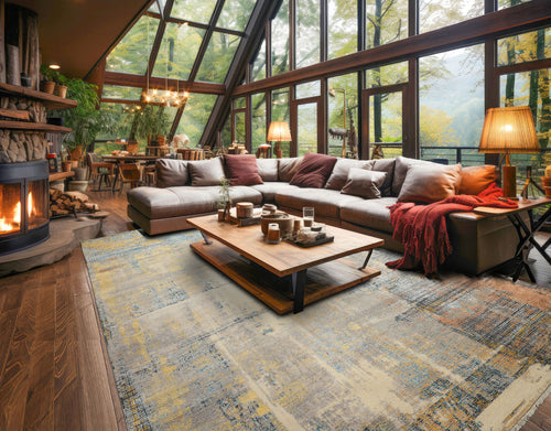 10x14 Beige, Taupe, Gray Color Hand Knotted Sherpa Wool and Silk Modern & Contemporary Oriental Rug