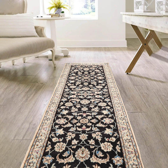 2'3" x 6'8" Runner Hand Knotted Wool Nain 200 KPSI Oriental Area Rug Black