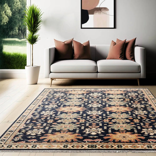 Multi Sizes Navy, Beige Color Hand Knotted Transitional 100% Wool Oriental Area Rug - Oriental Rug Of Houston