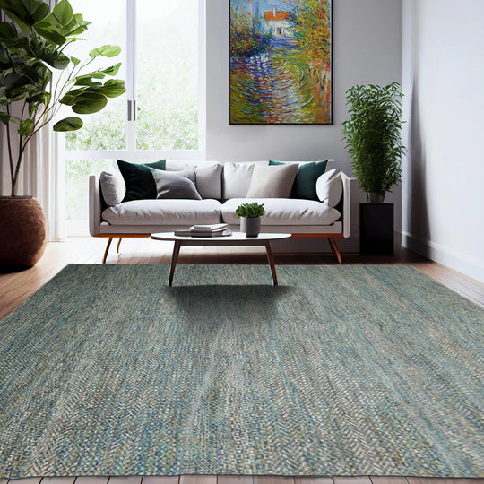 8x10 Hand Knotted 100% Wool Modern & Contemporary Oriental Area Rug Aqua, Ivory Color
