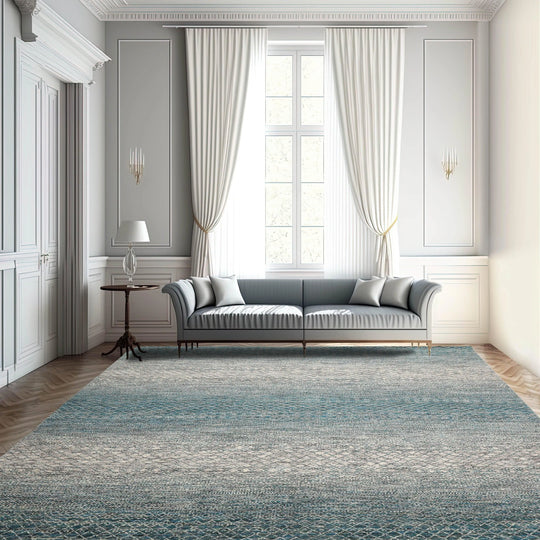 8x10 Hand Knotted 100% Wool Modern & Contemporary Oriental Area Rug Cream, Aqua Color