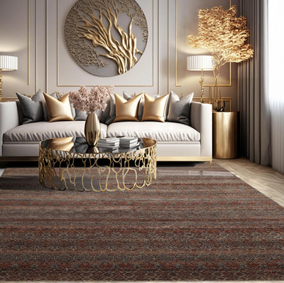8' x 10' Hand Knotted 100% Wool Modern Oriental Area Rug Brown, Aqua, Gray - Oriental Rug Of Houston