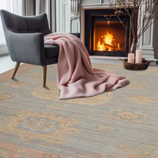 Muted Afghan Oushak Vegetable Dyes Slate 8x10 Traditional Wool Area Rug