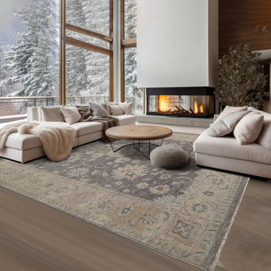 Graphite Hand Knotted Traditional Afghan Oushak Wool Oriental Rug, LoomBloom 8'x10'