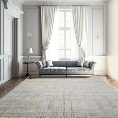 Multi Sizes Tibetan Wool and Silk Oriental Area Rug Slate, Ivory Color - Oriental Rug Of Houston