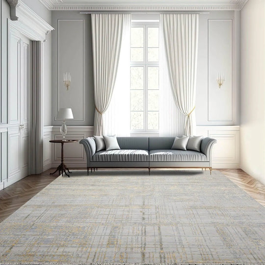 Multi Sizes Tibetan Wool and Silk Oriental Area Rug Slate, Ivory Color