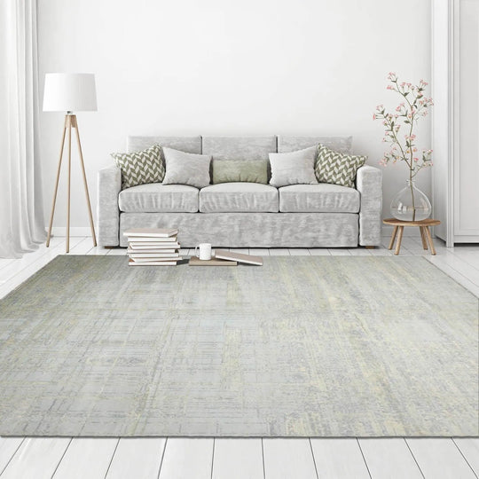 Multi Sizes Tibetan Wool and Silk Oriental Area Rug Light Blue, Green Color