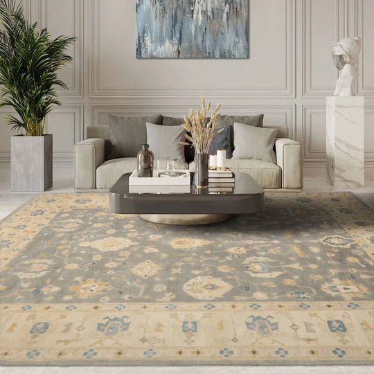 10x14 Ash Gray Hand Knotted Traditional Botanical Turkish Oushak 100% Wool Oriental Area Rug