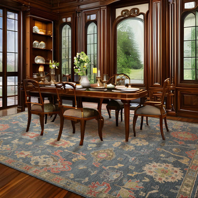 Multi Size Hand Knotted Traditional Oushak 100% Wool Oriental Area Rug Blue, Gray Color - Oriental Rug Of Houston