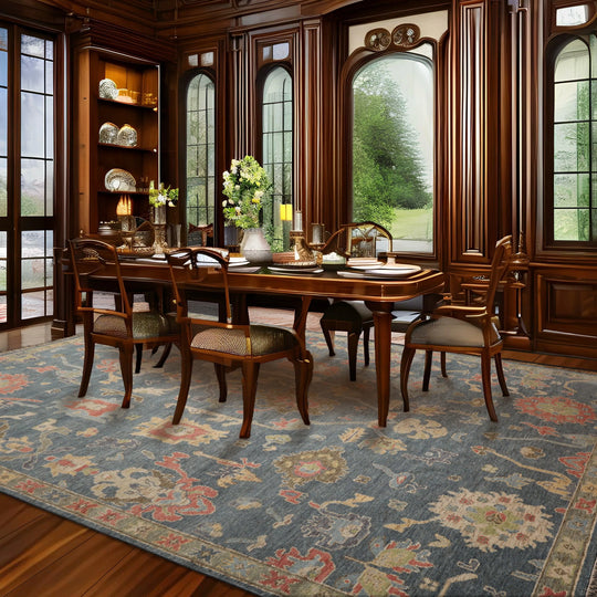 Multi Size Hand Knotted Traditional Oushak 100% Wool Oriental Area Rug Blue, Gray Color