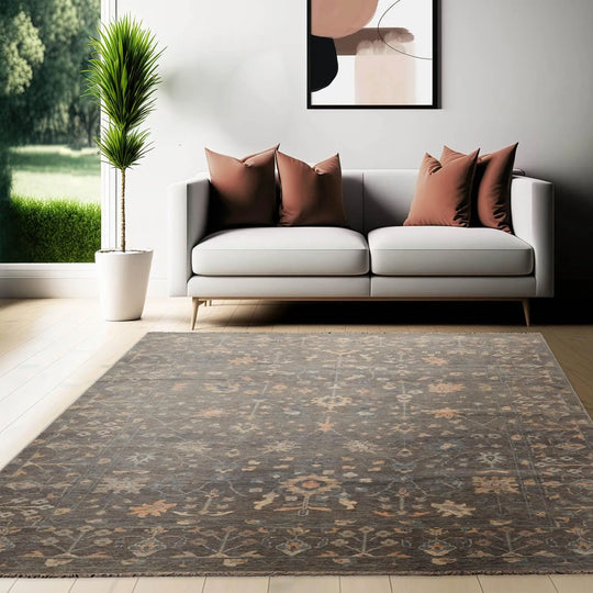 Multi Size Hand Knotted Traditional Oushak 100% Wool Oriental Area Rug Mossy Gray, Beige Color