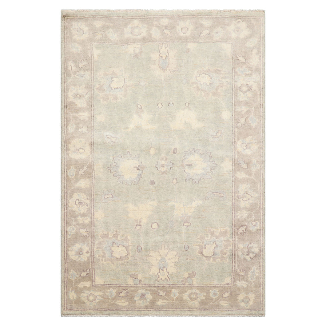 3x5 Light Aqua Taupe Ivory Color Hand Knotted Oushak 100% Wool Traditional Oriental Rug