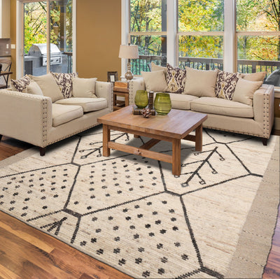 5x7 Beige, Charcoal, Color Hand Knotted Afghan Moroccan 100% Wool Modern Oriental Rug