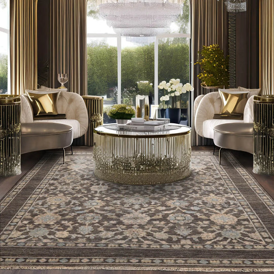 8x10 Brown, Beige Hand Knotted Oushak 100% Wool Traditional Oriental Area Rug