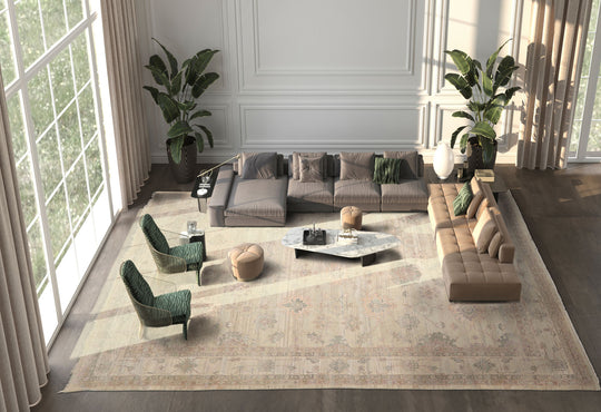 10x14 Hand Knotted Afghan  Oushak  100% Wool Traditional Oriental Area Rug Moss Beige Color