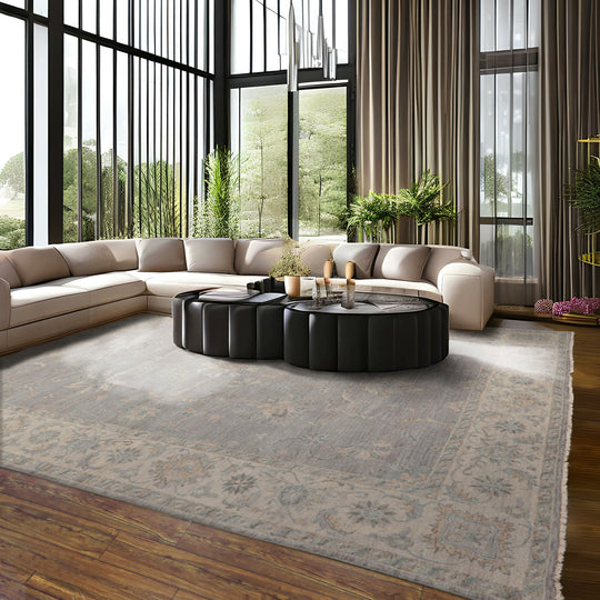 9x12 Hand Knotted Afghan  Oushak  100% Wool Traditional Oriental Area Rug Gray Beige Color