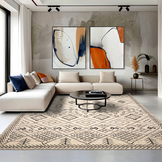 9'2''x11'7" Ivory Hand Knotted Afghan Moroccan Modern & Contemporary Tribal wool Oriental Area Rug