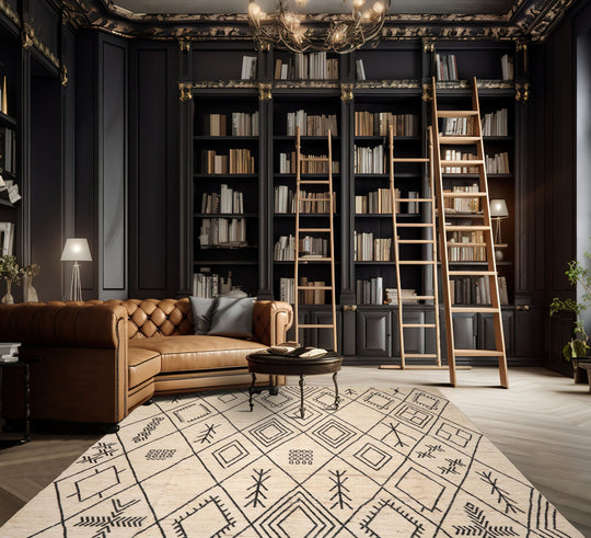 10'6''x13'10" Ivory Hand Knotted Afghan Moroccan Modern & Contemporary Tribal wool Oriental Area Rug