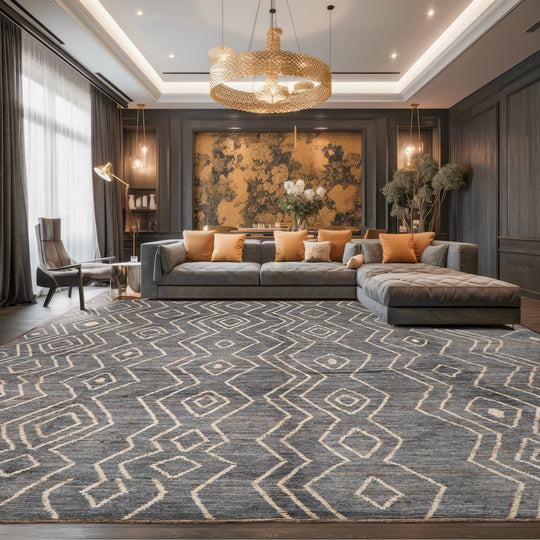 10'1''x13'7" Slate Hand Knotted Afghan Moroccan Modern & Contemporary Tribal wool Oriental Area Rug