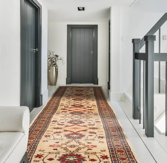 Pakistan Peshawar Hand Knotted Wool Traditional Runner Area Rug Beige 2'7"x14'2"